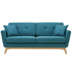 Canapé scandinave 3 places et 2 coussins en tissu bleu canard OSLO
