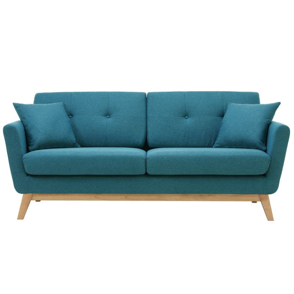 Canapé scandinave 3 places et 2 coussins en tissu bleu canard OSLO