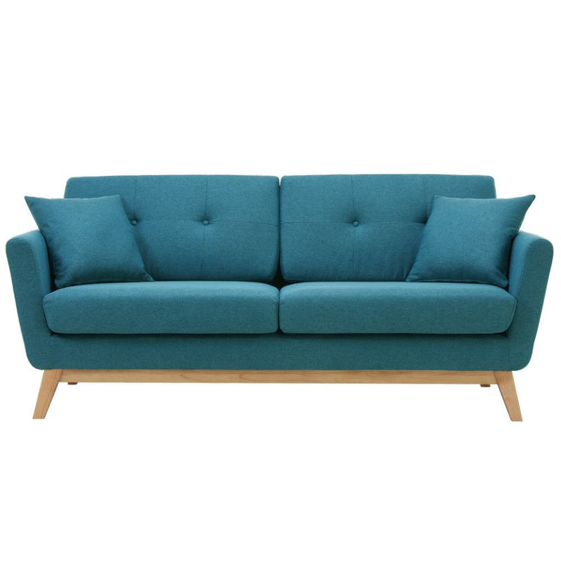 Canapé scandinave 3 places et 2 coussins en tissu bleu canard OSLO