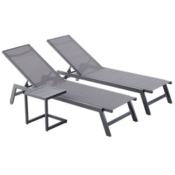 Lot de 2 transats et une table d'appoint gris et noir PEROU