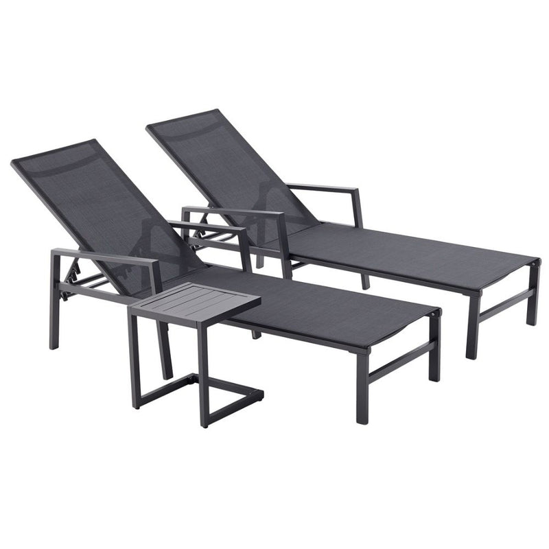 Lot de 2 transats et une table d'appoint noir SITGES