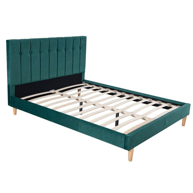 Lit scandinave 140x190 cm en velours vert RIGEL