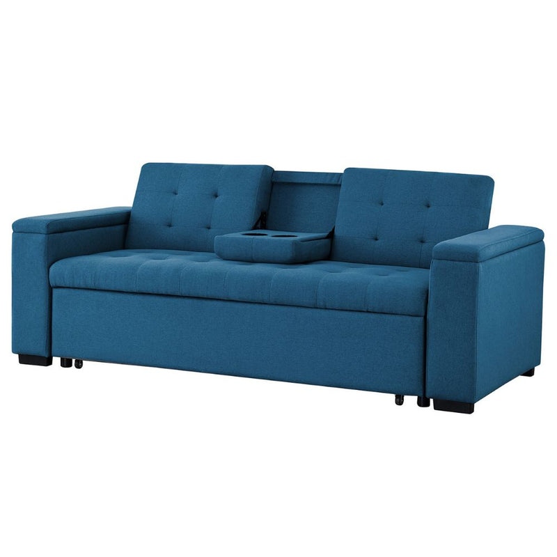 Canapé convertible 3 places en tissu bleu pétrole TILIA