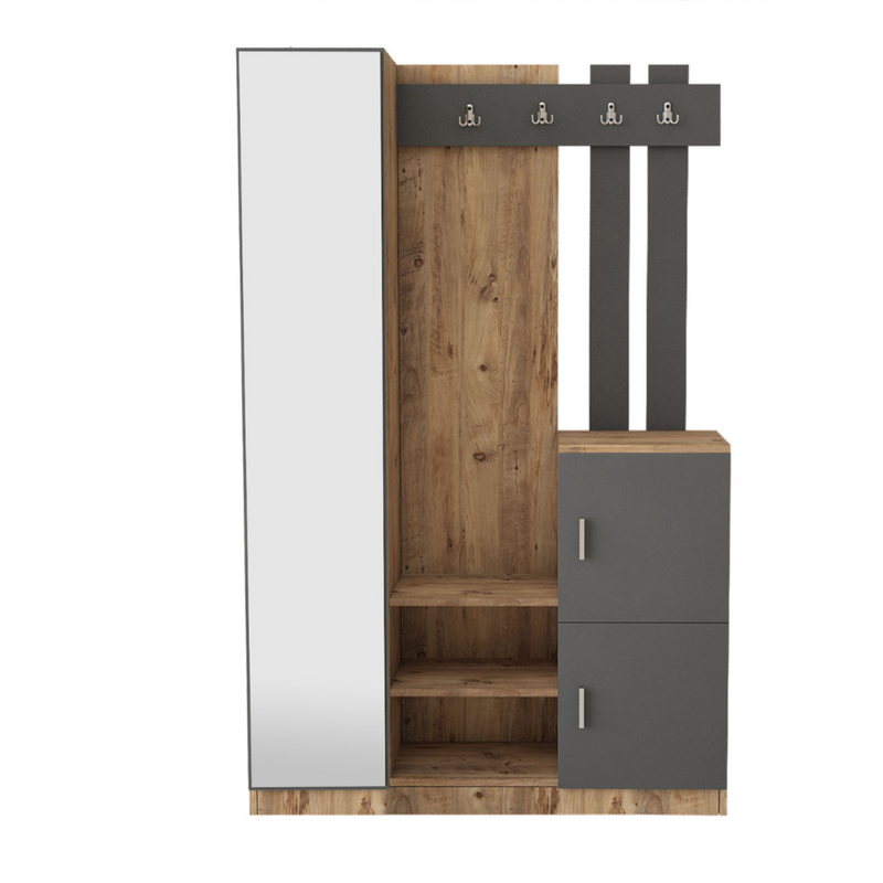 Meuble d'entrée design bois et gris miroir ELIOR