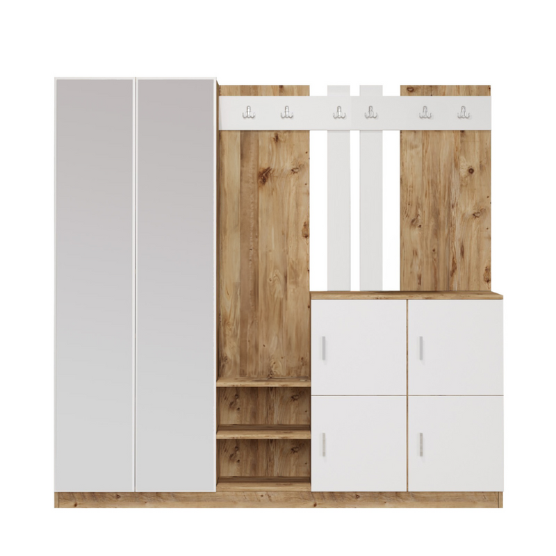 Meuble d'entrée avec miroir bois et blanc ELIOR