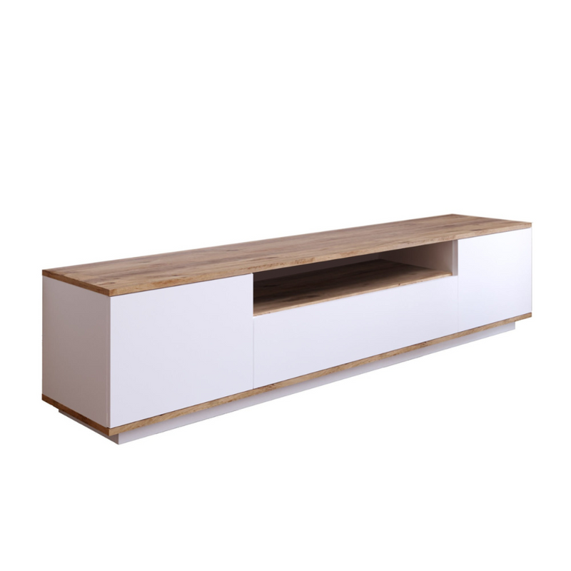 Meuble TV blanc et bois 180cm ROAT