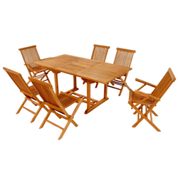 Table rectangulaire 4 chaises et 2 fauteuils en teck huilé NARRA