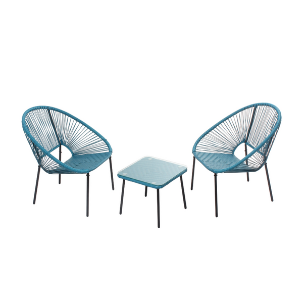 Set de 2 fauteuils + table basse bleu LIO