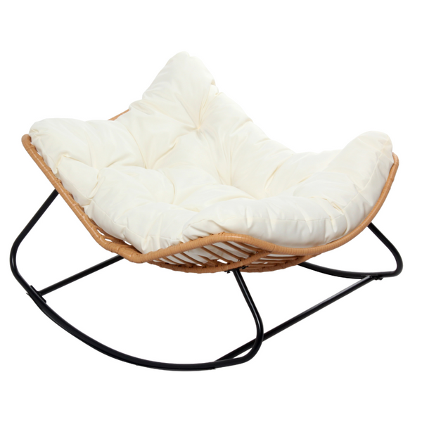 Fauteuil à bascule en résine tressée coussin beige BARCELONA
