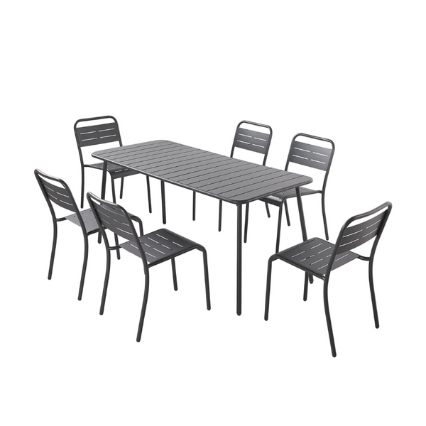 Ensemble table et chaises 6 personnes gris foncé  - EVORA