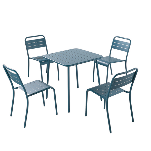 Ensemble table + chaise en acier bleu 4 places  - EVORA