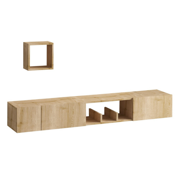 Meuble tv avec rangements imitation chêne clair - ALZEY