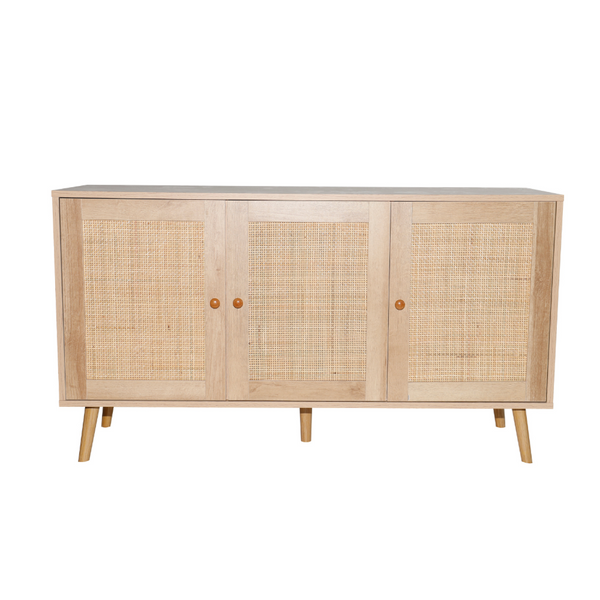 Buffet effet bois et cannage 3 portes 120 cm PATAN
