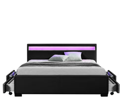 Structure de lit LED avec rangements 140 x 190 cm noir NEXUS