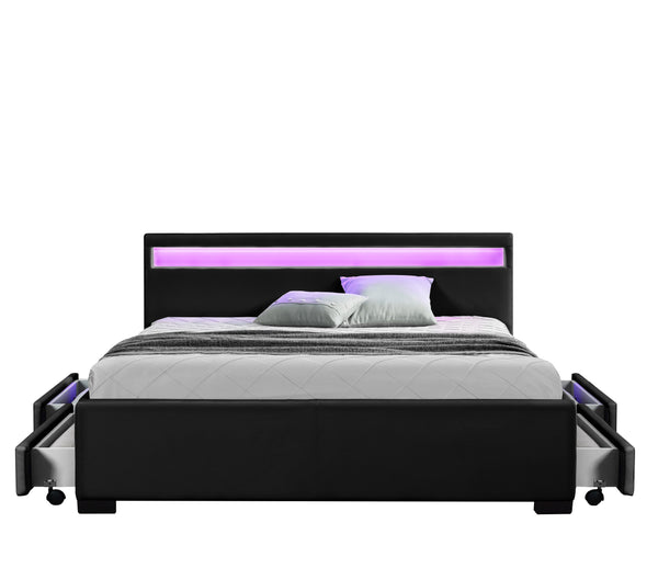 Structure de lit LED avec rangements 160 x 200 cm noir NEXUS
