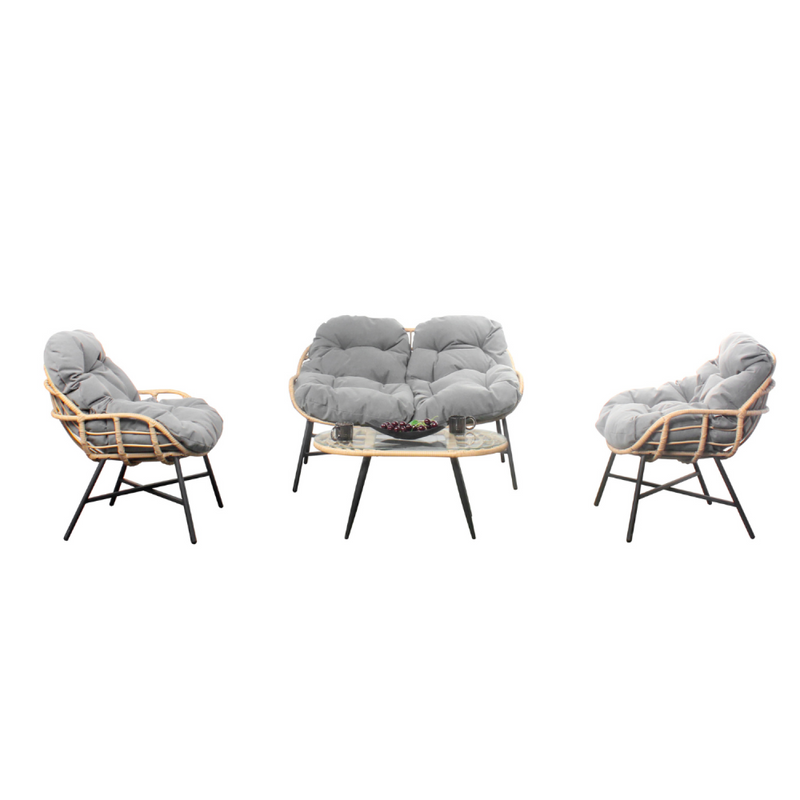 Salon de jardin 4 places canapé + fauteuils gris foncé - CASMA