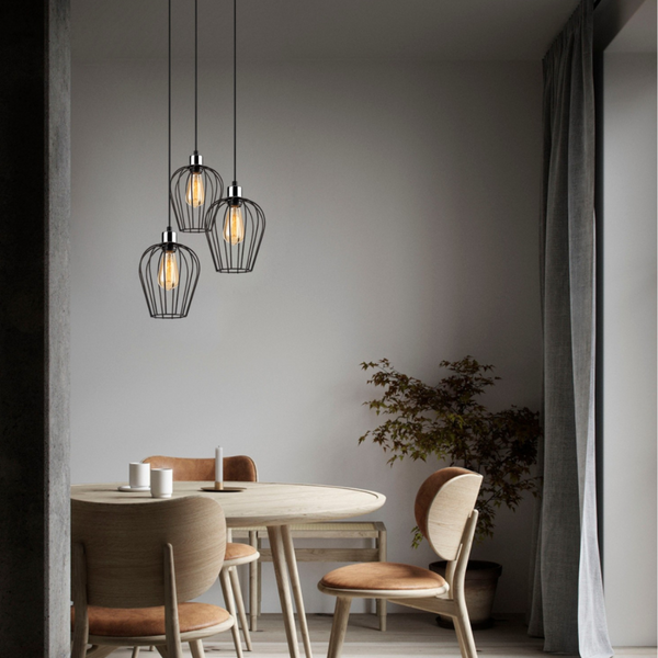 Suspension filaire noire 3 lampes TOLEDO