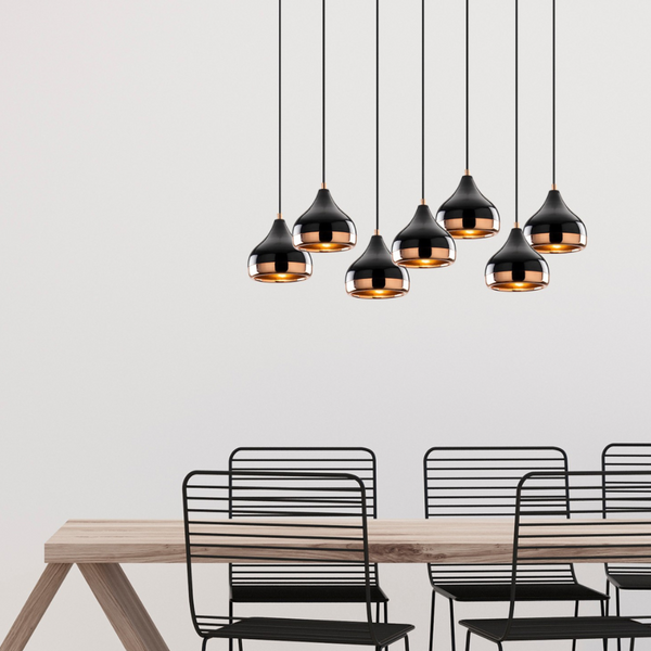 Suspension filaire noire et cuivrée 7 lampes ROSARIO