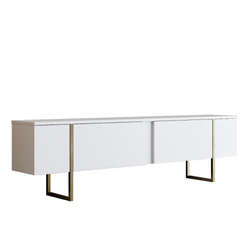 Meuble TV blanc et doré 2 portes 180cm LISON