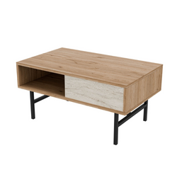Table basse design bois et travertin avec compartiment CORA