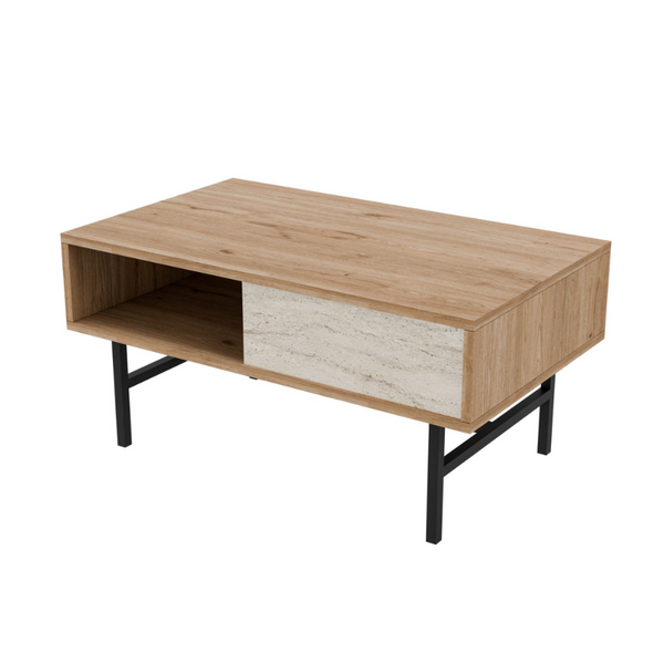 Table basse design bois et travertin avec compartiment CORA