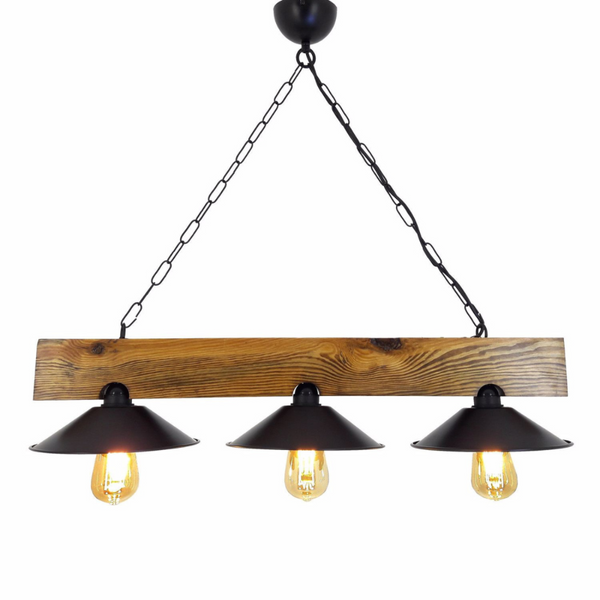 Suspension rustique 3 lampes bois et noire IRIS