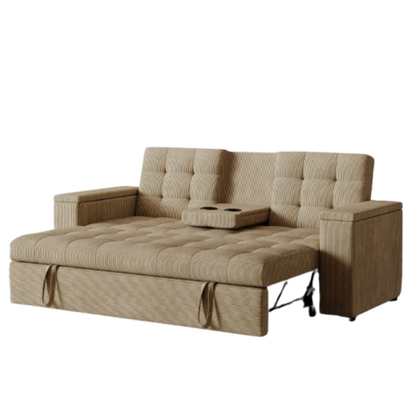 Canapé convertible et modulable en velours côtelé beige TILIA