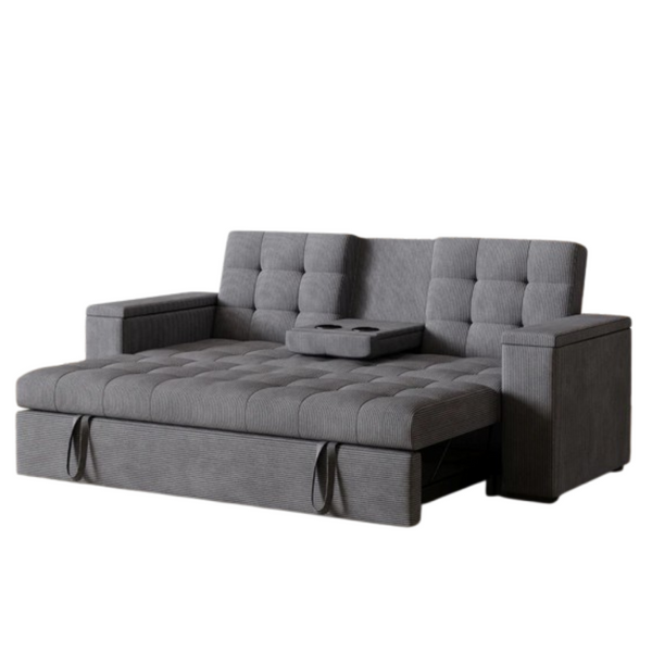 Canapé convertible et modulable gris en velours côtelé TILIA