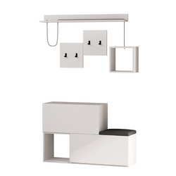 ACCRA - Meuble d'entrée blanc avec porte manteau, rangement et miroir