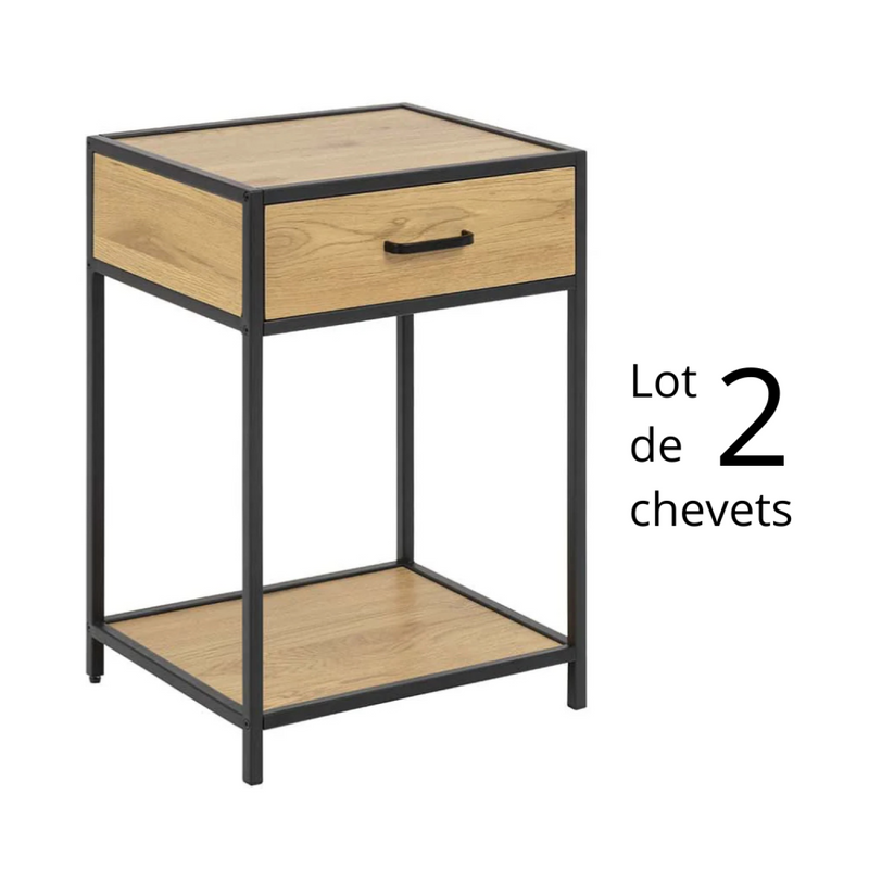 DAKAR - Lot de 2 tables de chevet - 4 tiroirs multicolores