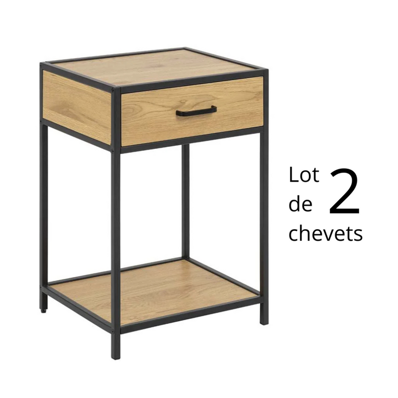 KINSHASA- Lot de 2 tables de chevet avec tiroir bois et métal