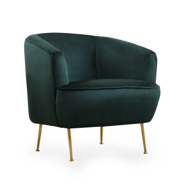 THEA - Fauteuil velours vert - pieds dorés