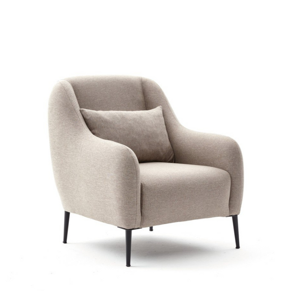 ELOI - Fauteuil beige avec coussin en lin