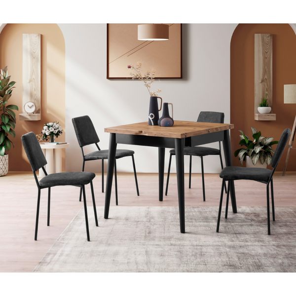 PALLINI - Table à manger extensible 4 personnes style industriel bois et noir 80 cm