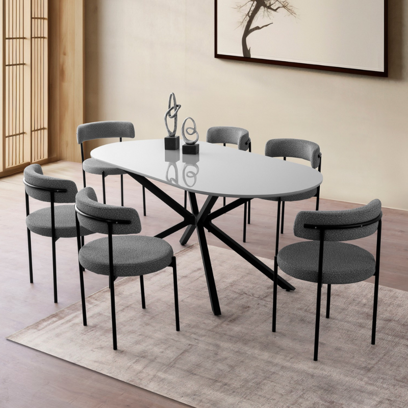 KARVIA - Table à manger 6 personnes gris et noir 180 cm