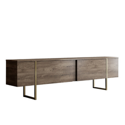 KABISI - Meuble TV bois et or avec rangement 180 cm