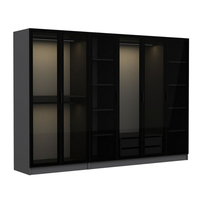YAGETA - Dressing anthracite avec étagère et penderies - 90 x 210 x 52 cm