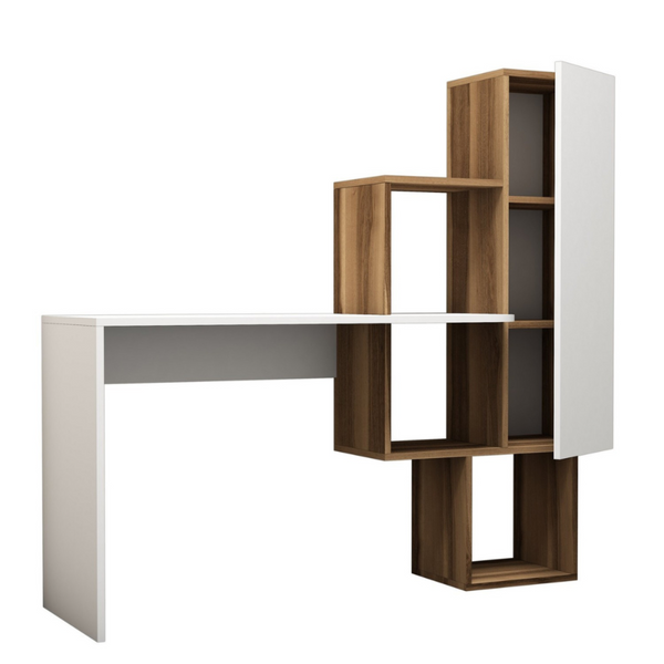 TINKA - Bureau fonctionnel 6 rangements - bois et blanc