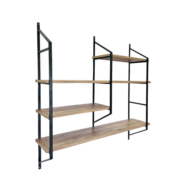 CABAZE - Etagère murale design en métal - 4 rangements - bois et noir