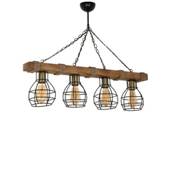 VIENNE - Suspension filaire 4 lampes bois et métal