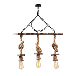 CASABLANCA - Suspension rustique filaire 3 lampes cordes et bois