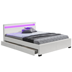 Structure de lit LED avec rangements 160 x 200 cm blanc NEXUS