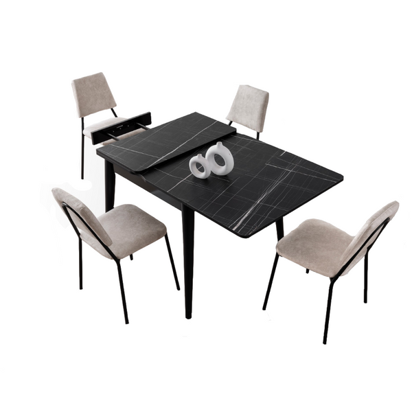 VOLI - Table à manger 6 personnes gris et noir 180 cm