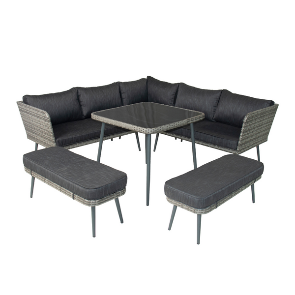 GULO - salon de jardin 9 places résine tressée anthracite