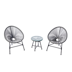Salon de jardin 2 fauteuils ronds et table basse gris LIO
