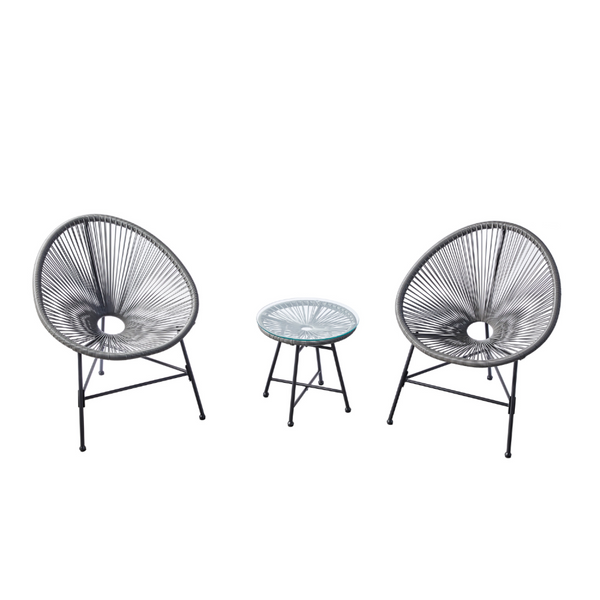 Salon de jardin 2 fauteuils ronds et table basse gris LIO