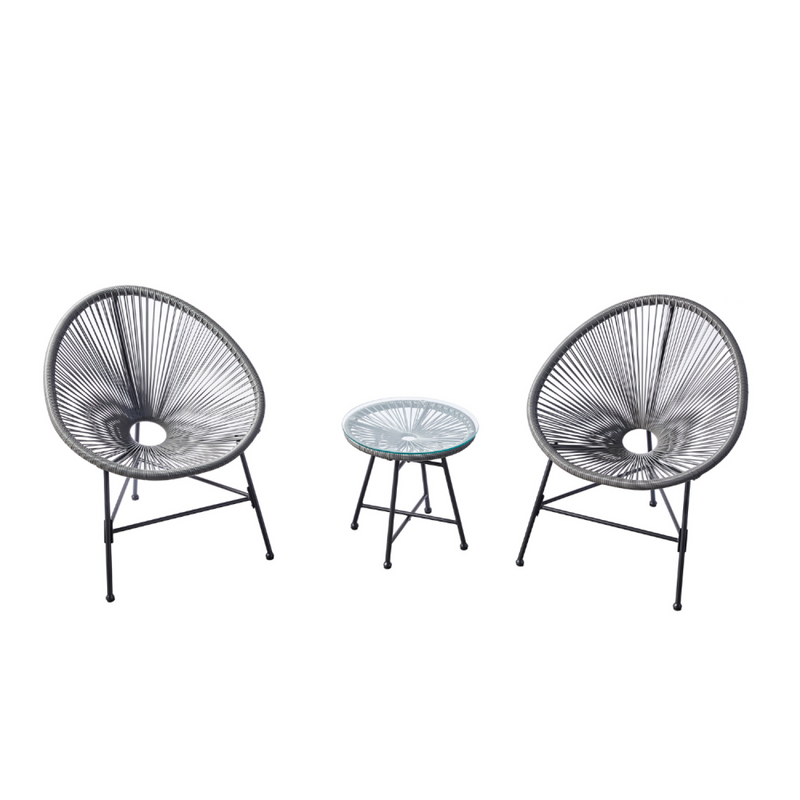 Salon de jardin 2 fauteuils ronds et table basse gris LIO