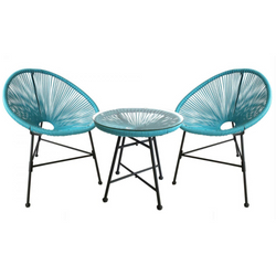 Salon de jardin 2 fauteuils ronds et table basse bleu LIO