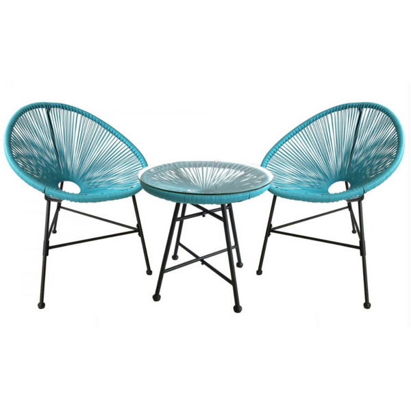 Salon de jardin 2 fauteuils ronds et table basse bleu LIO