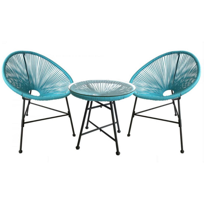 Salon de jardin 2 fauteuils ronds et table basse bleu LIO
